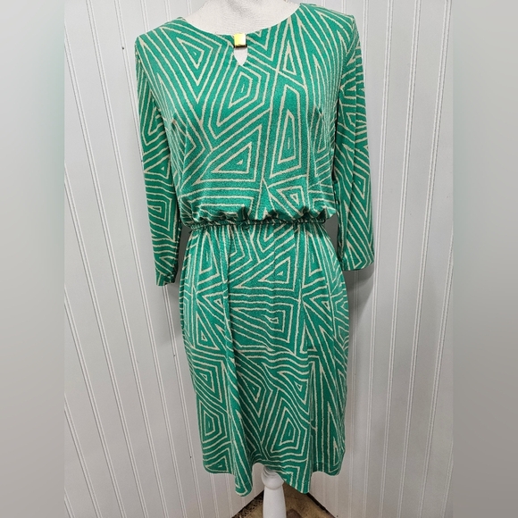 Green Geometric Patterned Dress Jessica Howard 10p - Picture 1 of 4